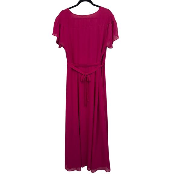 Eva Mendes NY & Co Maxi Wrap Dress XL Red Wrap V-Neck Flutter Sleeve Tie Party - Picture 2 of 7